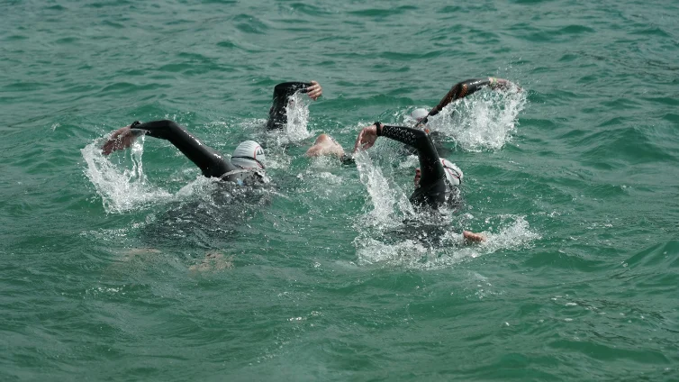 Open-water swimmers in the sea